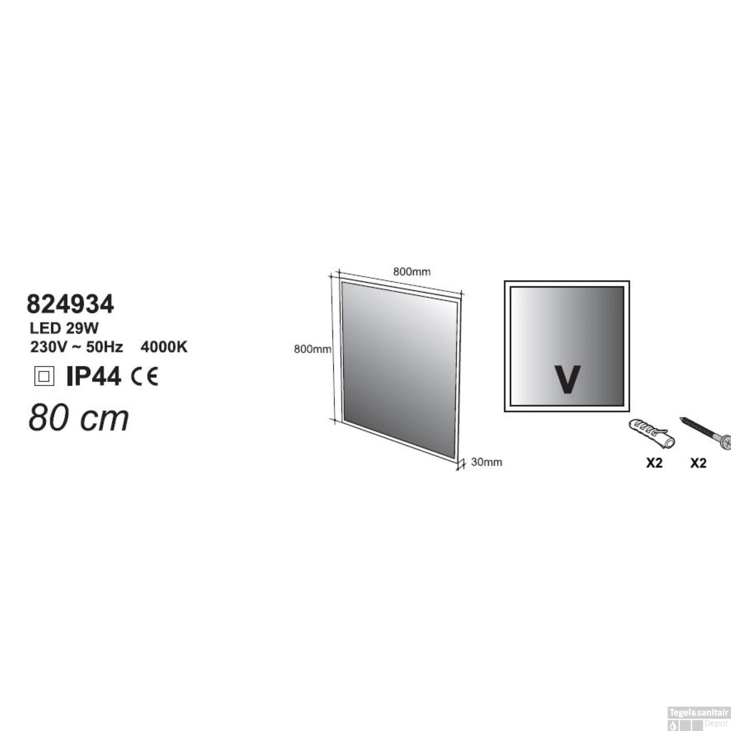 Badkamerspiegel Allibert Kold LED Verlichting Rechthoek 80x80x3 Cm 2 Badkamerspiegel Allibert Kold LED Verlichting Rechthoek 80x80x3 Cm - Afbeelding 2