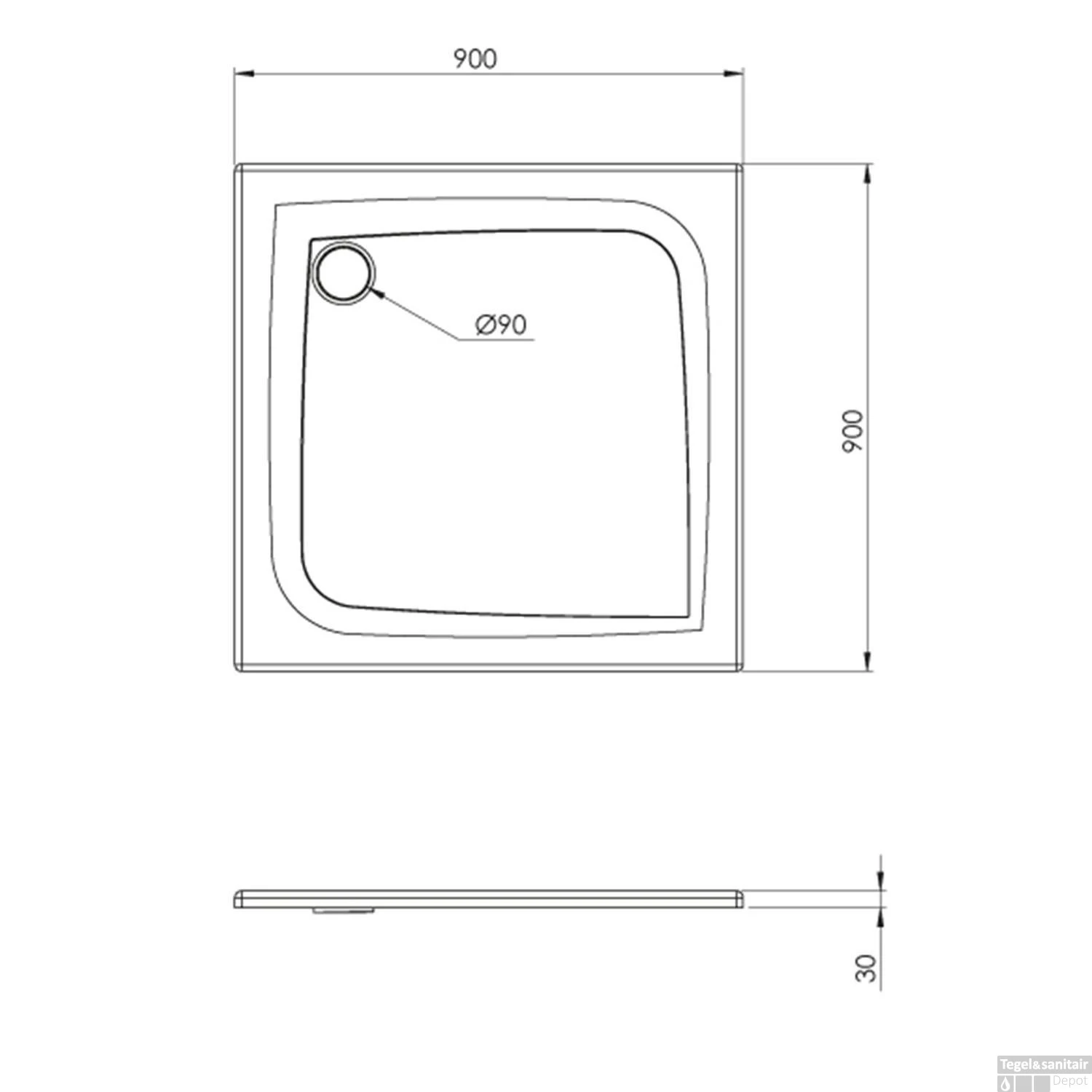 Douchebak Allibert Mooneo Vierkant Inbouw Bioplax 90x90 Cm Grijs 2 Douchebak Allibert Mooneo Vierkant Inbouw Bioplax 90x90 Cm Grijs - Afbeelding 2