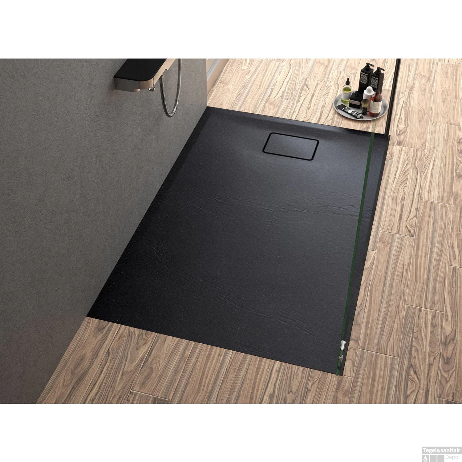 Douchebak Allibert Terreno Rechthoek Inbouw Polybeton 120x90 Cm Bazalt Zwart 3 Douchebak Allibert Terreno Rechthoek Inbouw Polybeton 120x90 Cm Bazalt Zwart - Afbeelding 3