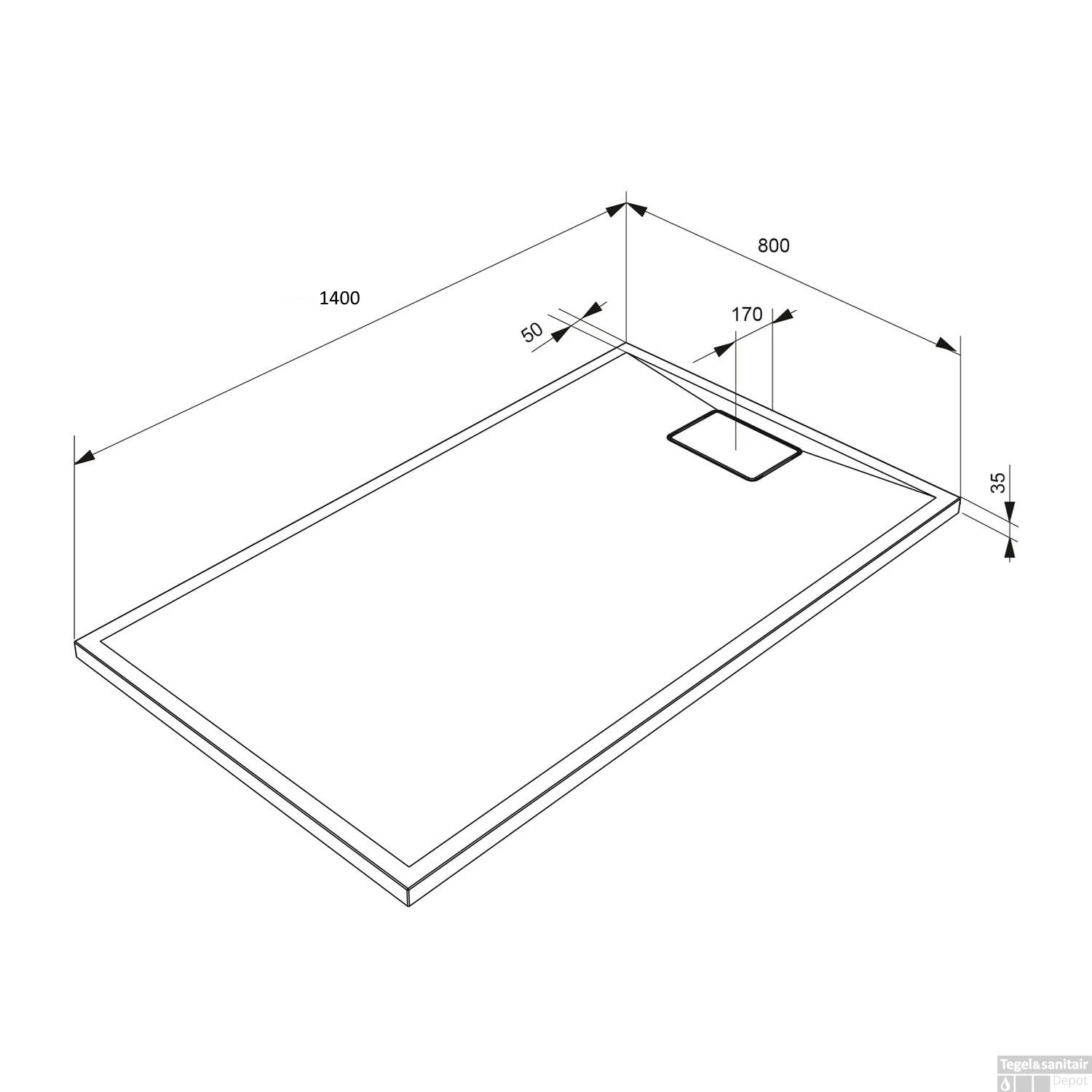 Douchebak Allibert Terreno Rechthoek Inbouw Polybeton 140x80 Cm Bazalt Zwart 4 Douchebak Allibert Terreno Rechthoek Inbouw Polybeton 140x80 Cm Bazalt Zwart - Afbeelding 4