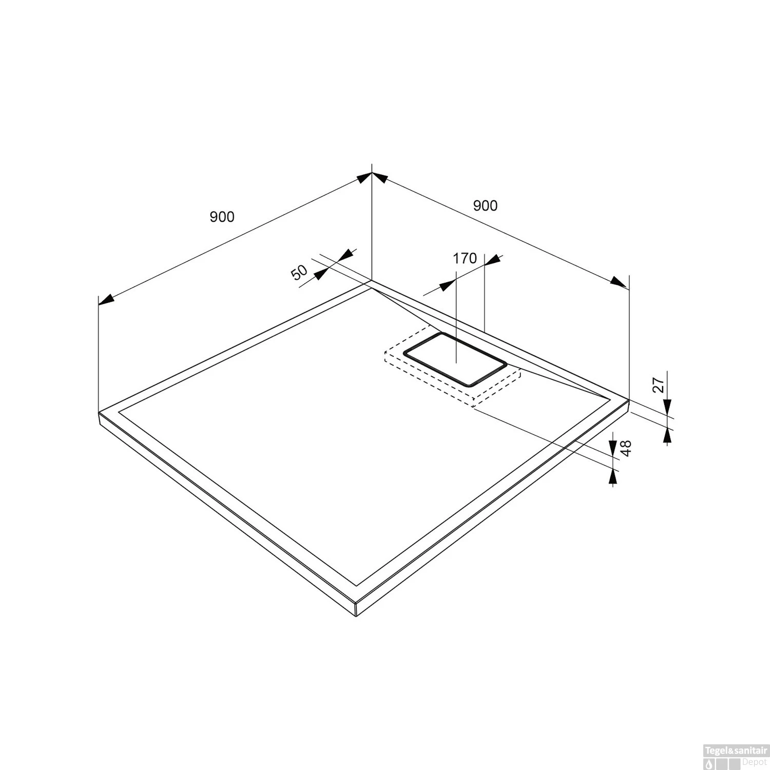 Douchebak Allibert Terreno Vierkant Inbouw Polybeton 90x90 Cm Wit 3 Douchebak Allibert Terreno Vierkant Inbouw Polybeton 90x90 Cm Wit - Afbeelding 3