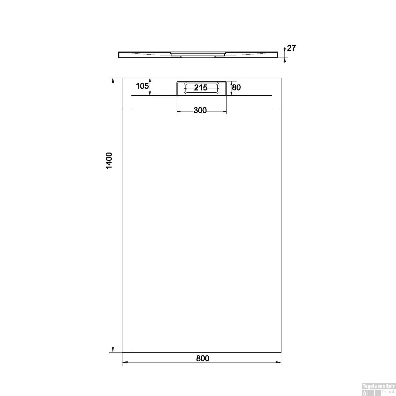 Douchebak + Sifon Allibert Rectangle 140x80 Cm Mat Wit 2 Douchebak + Sifon Allibert Rectangle 140x80 Cm Mat Wit - Afbeelding 2