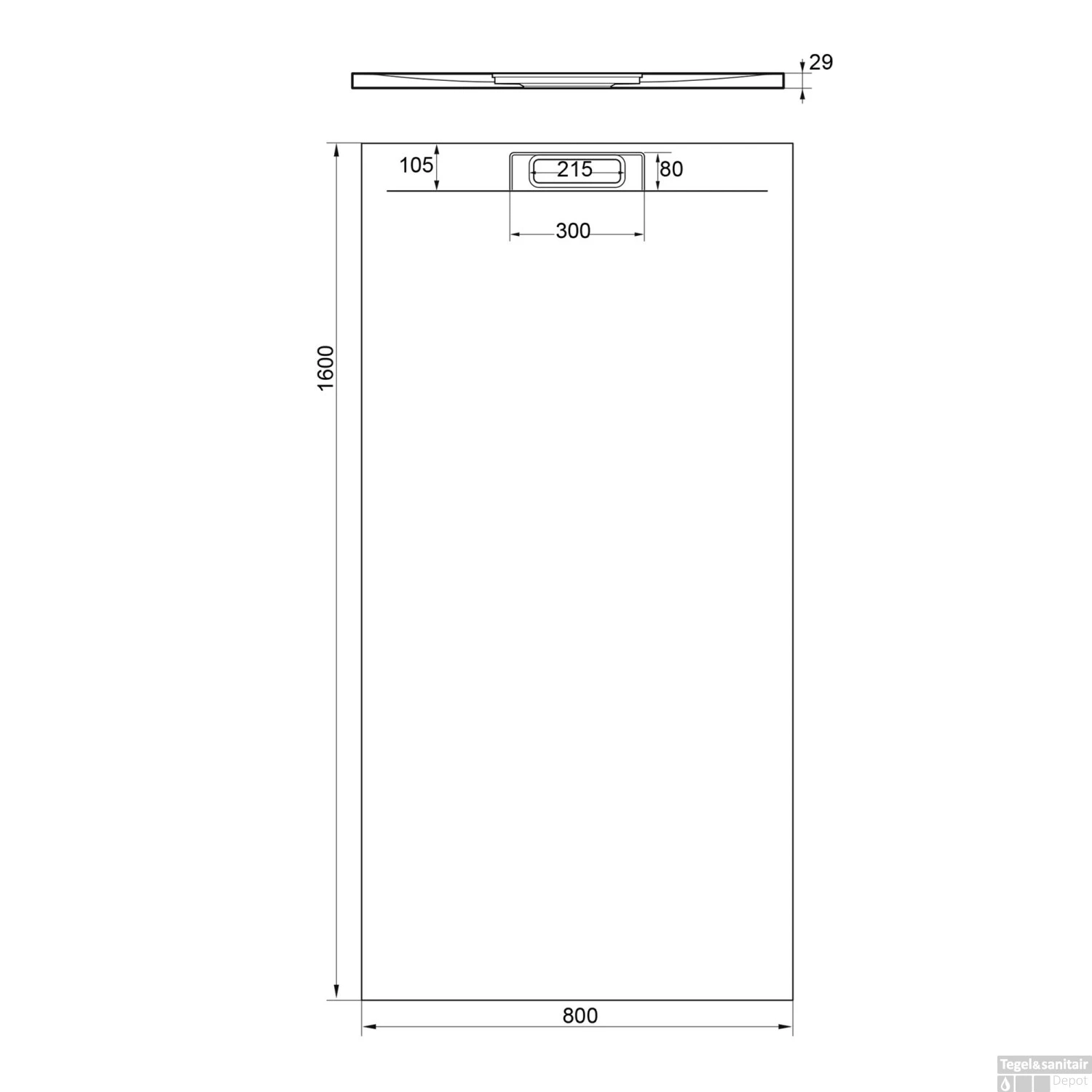 Douchebak + Sifon Allibert Rectangle 160x80 Cm Mat Gunmetal 2 Douchebak + Sifon Allibert Rectangle 160x80 Cm Mat Gunmetal - Afbeelding 2