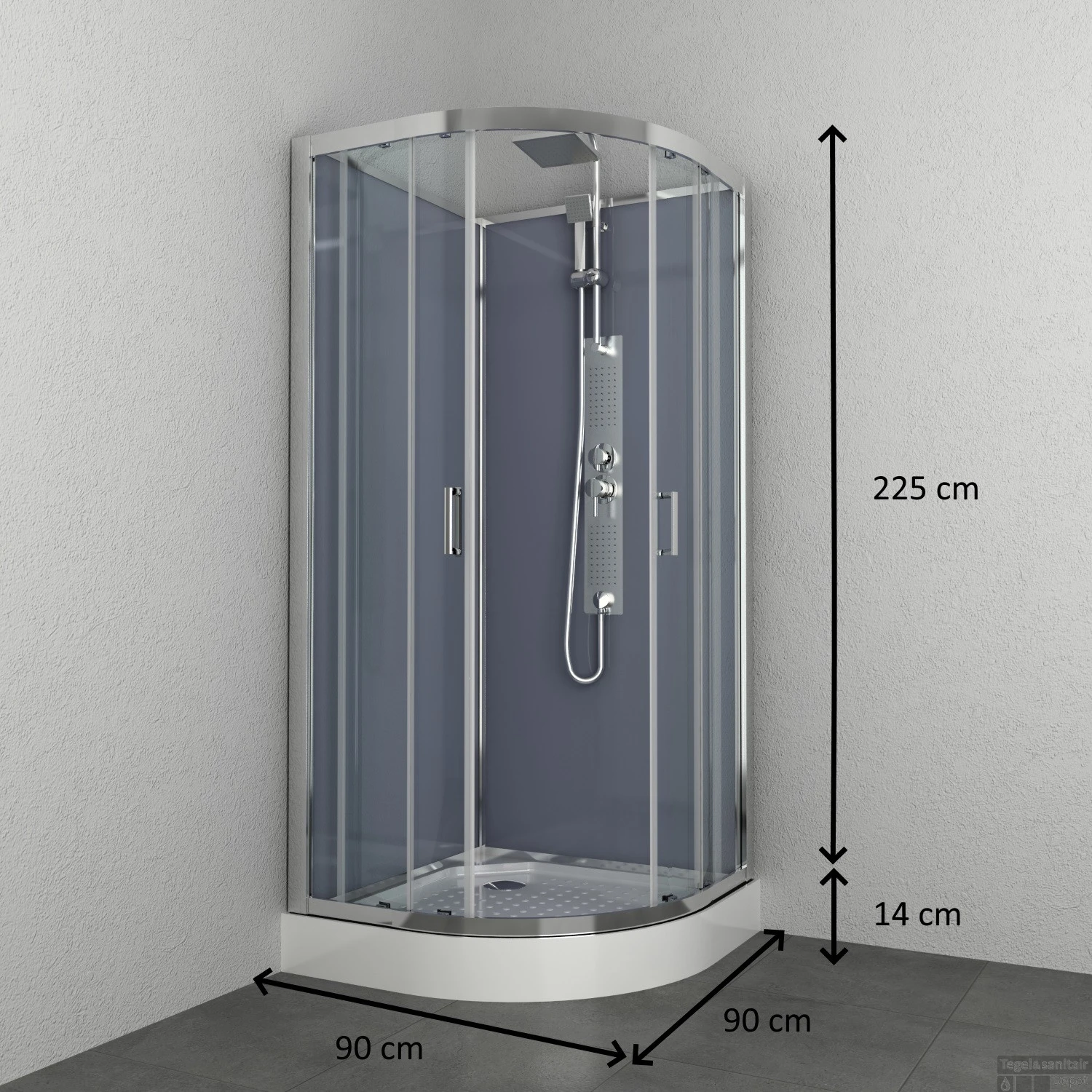 Douchecabine Allibert Everest 225x90x90 Cm Kwartrond Hoekinstap Schuifdeuren 4mm Helder Glas 2 Douchecabine Allibert Everest 225x90x90 Cm Kwartrond Hoekinstap Schuifdeuren 4mm Helder Glas - Afbeelding 2
