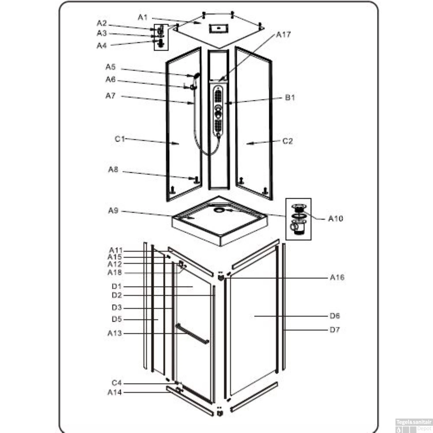 Douchecabine Allibert La Paz Rechthoek Inclusief Douchekop En Handdouche Zwaaideur 120x90 Cm - Afbeelding 2
