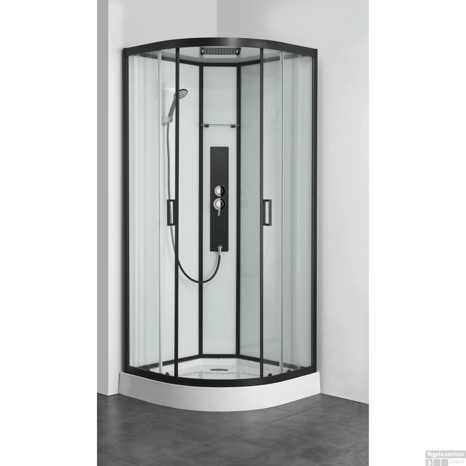 Douchecabine Allibert Uyuni 225x90x90 Cm Kwartrond Mat Zwart Schuifdeuren 4mm Helder Glas 1 Douchecabine Allibert Uyuni 225x90x90 Cm Kwartrond Mat Zwart Schuifdeuren 4mm Helder Glas