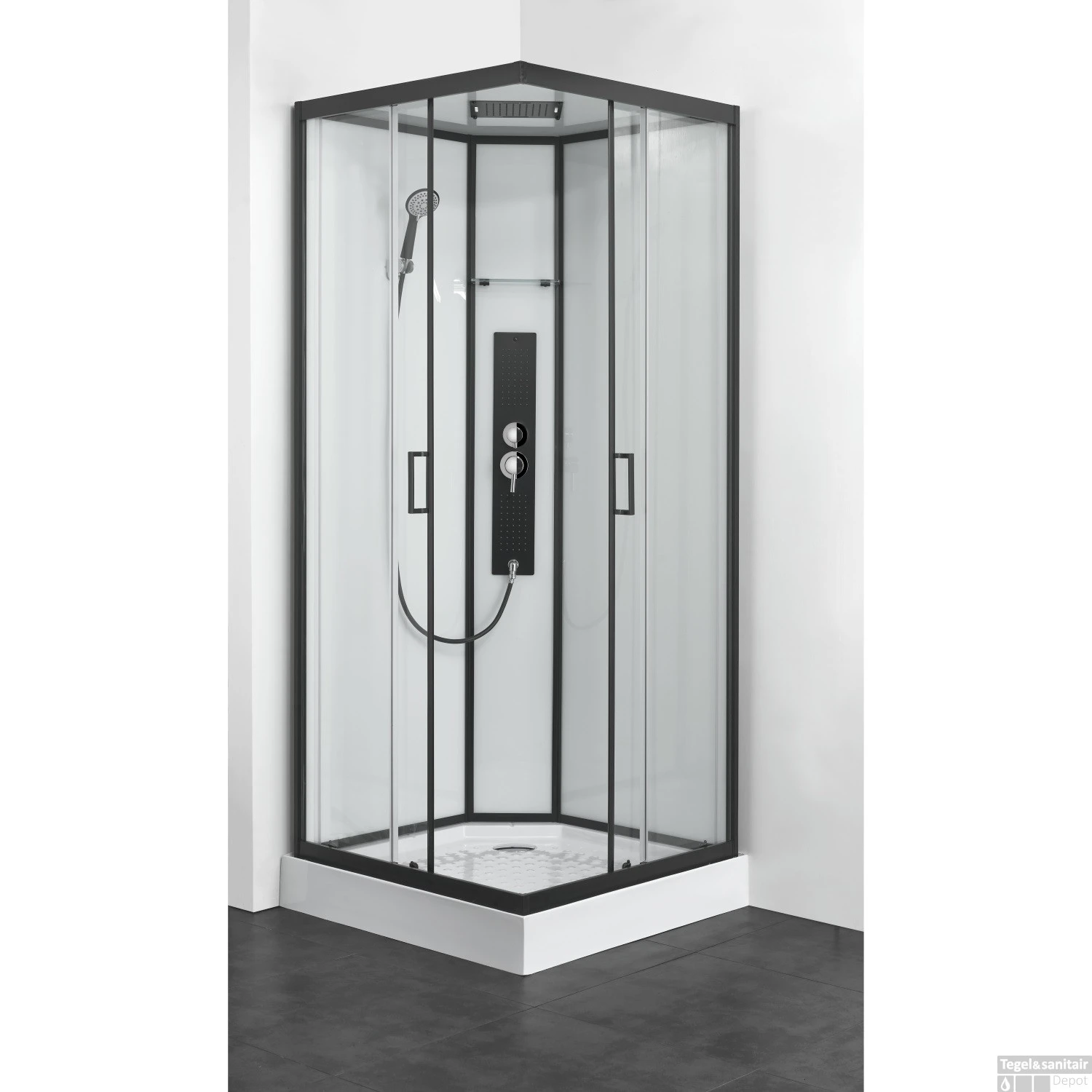 Douchecabine Allibert Uyuni 225x90x90 Cm Vierkant Mat Zwart Schuifdeuren 4mm Helder Glas 1 Douchecabine Allibert Uyuni 225x90x90 Cm Vierkant Mat Zwart Schuifdeuren 4mm Helder Glas