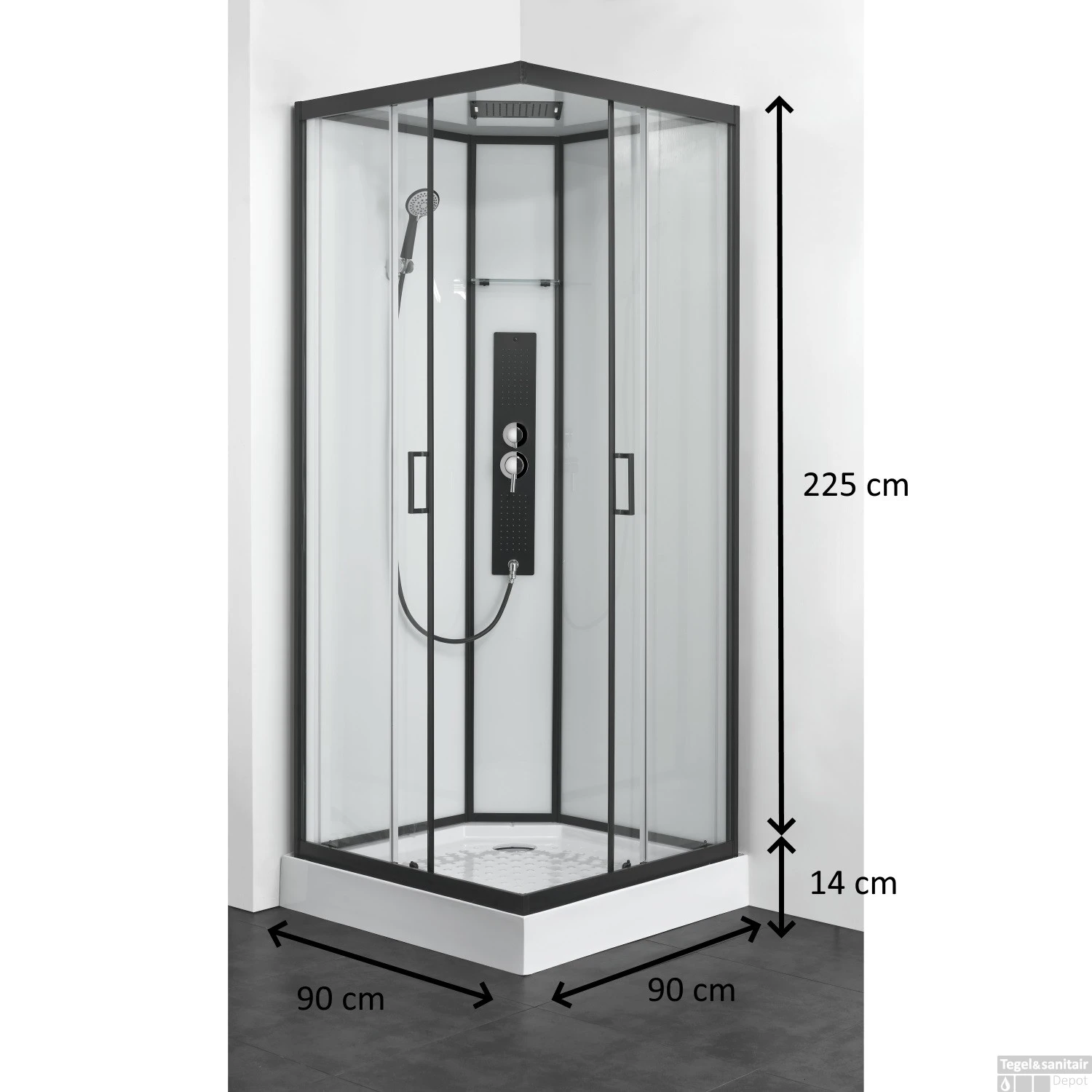Douchecabine Allibert Uyuni 225x90x90 Cm Vierkant Mat Zwart Schuifdeuren 4mm Helder Glas 2 Douchecabine Allibert Uyuni 225x90x90 Cm Vierkant Mat Zwart Schuifdeuren 4mm Helder Glas - Afbeelding 2