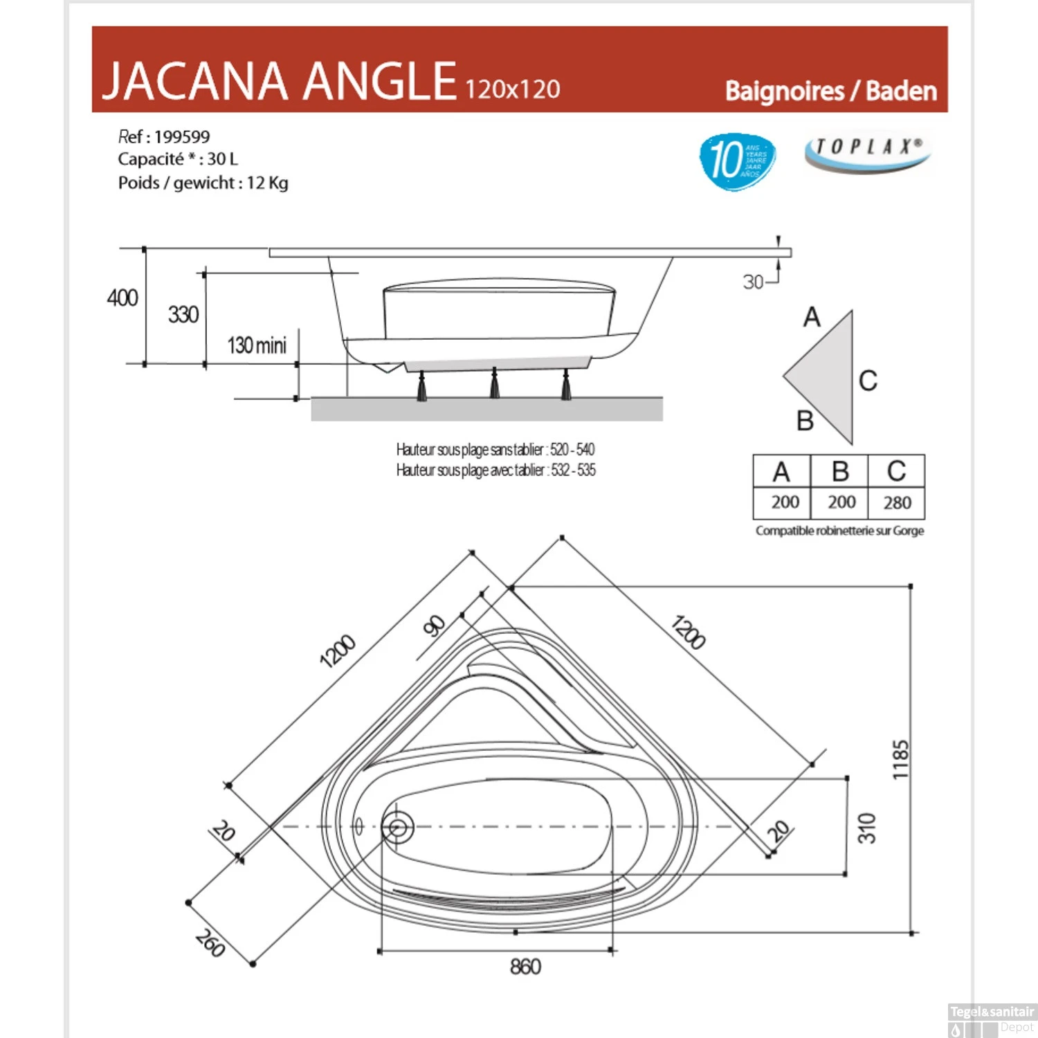 Badmantel Voor Hoekbad Allibert Jacana 120x120 Cm Wit 2 Badmantel Voor Hoekbad Allibert Jacana 120x120 Cm Wit - Afbeelding 2