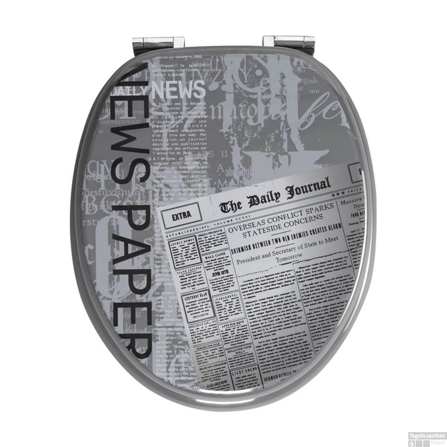 Toiletzitting Allibert Decor Newspaper 37,3x6,1x45,2 Cm MDF Inox Scharnieren 2 Toiletzitting Allibert Decor Newspaper 37,3x6,1x45,2 Cm MDF Inox Scharnieren - Afbeelding 2